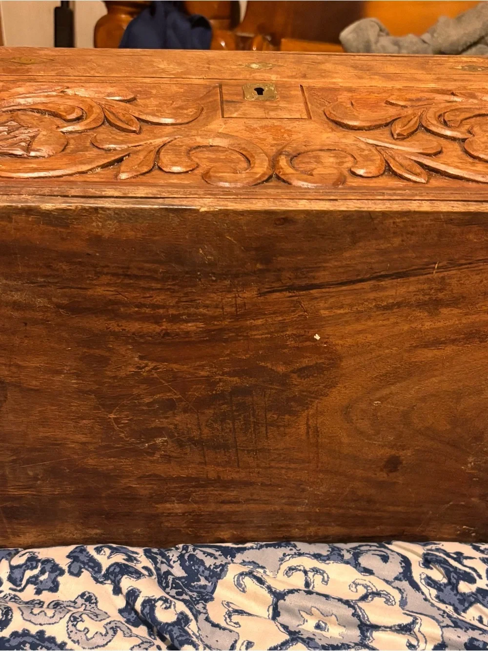 Hand-Carved Wooden Jewelry Organizer Box - Brown/ antique Anglo Indian style